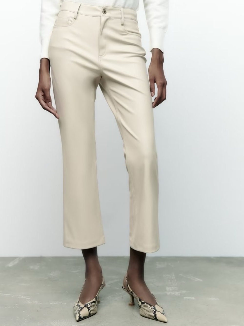 Zara Cream Faux Leather Pants